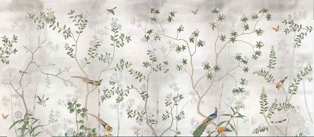 New Chinese Style Flower and Bird Mural texture