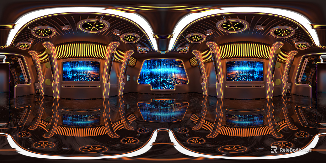 Modern Science Fiction Orange Blue Cold and Warm Light Contrast Exhibition Hall texture