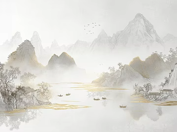 New Chinese style landscape mural texture (ID:ffach713073)