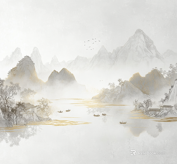 New Chinese style landscape mural texture