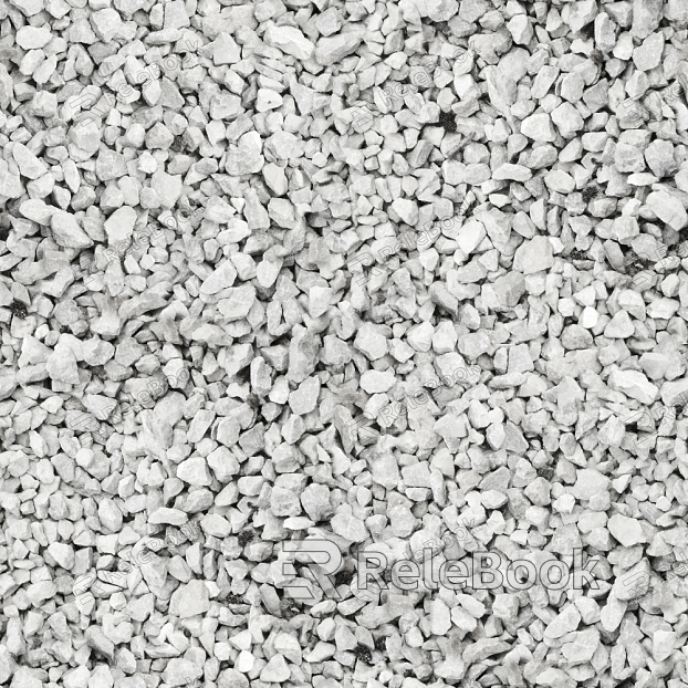 The image depicts a close-up of gravel, showcasing an assortment of small, irregularly shaped stones with various hues of gray, brown, and black, set against a contrasting dark background.