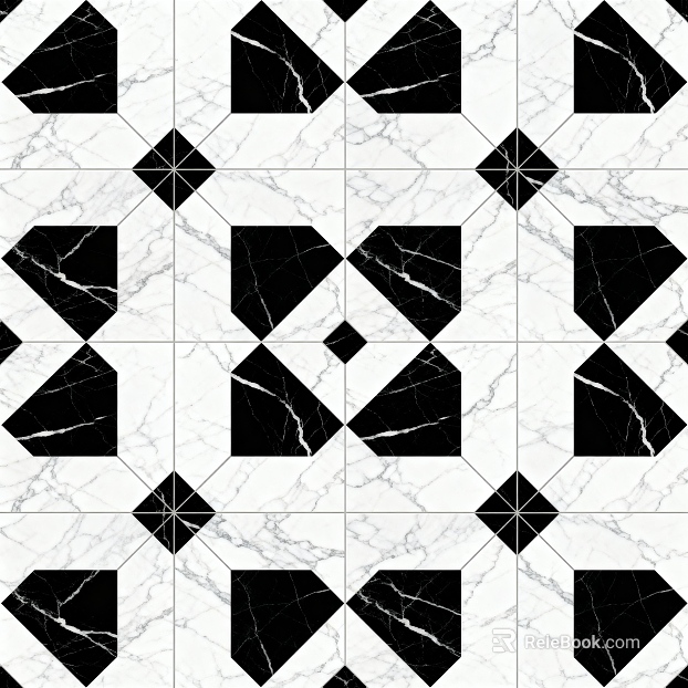 Modern Middle Ancient Style Black and White Stone Parquet Geometric Pattern Water Knife Stone Parquet Floor Tile Light Luxury Black and White Parquet Marble texture