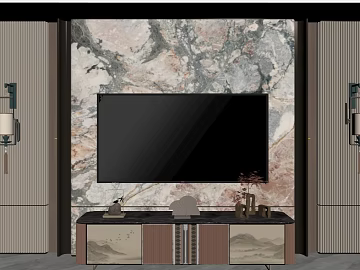 New Chinese Style Powder Grey Landscape Marble TV Background Wall texture (ID:ffaeh246674)