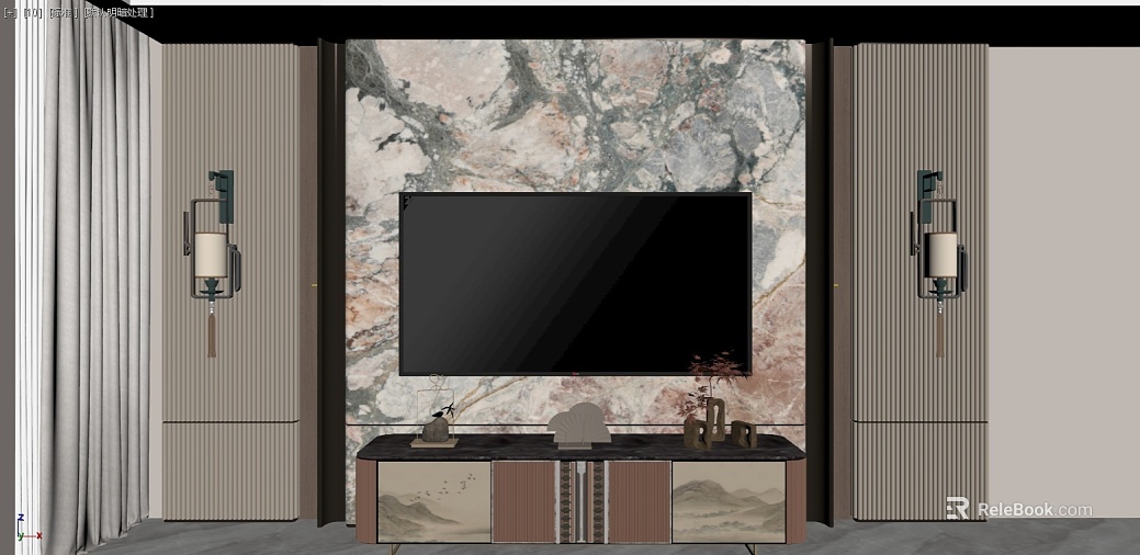 New Chinese Style Powder Grey Landscape Marble TV Background Wall texture