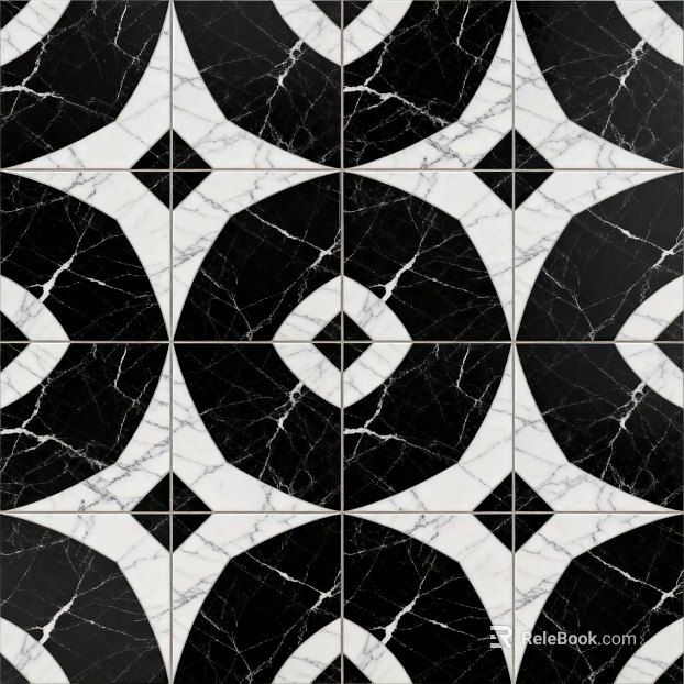 Modern Middle Ancient Style Black and White Stone Parquet Flower Geometric Pattern Water Knife Stone Parquet Floor Tile Light Luxury Black and White Parquet Marble texture