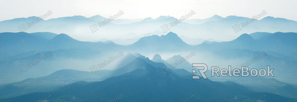 A serene landscape painting featuring a calm lake reflecting lush, verdant mountains under a soft, cloudy sky, with rays of sunlight gently illuminating the scene.