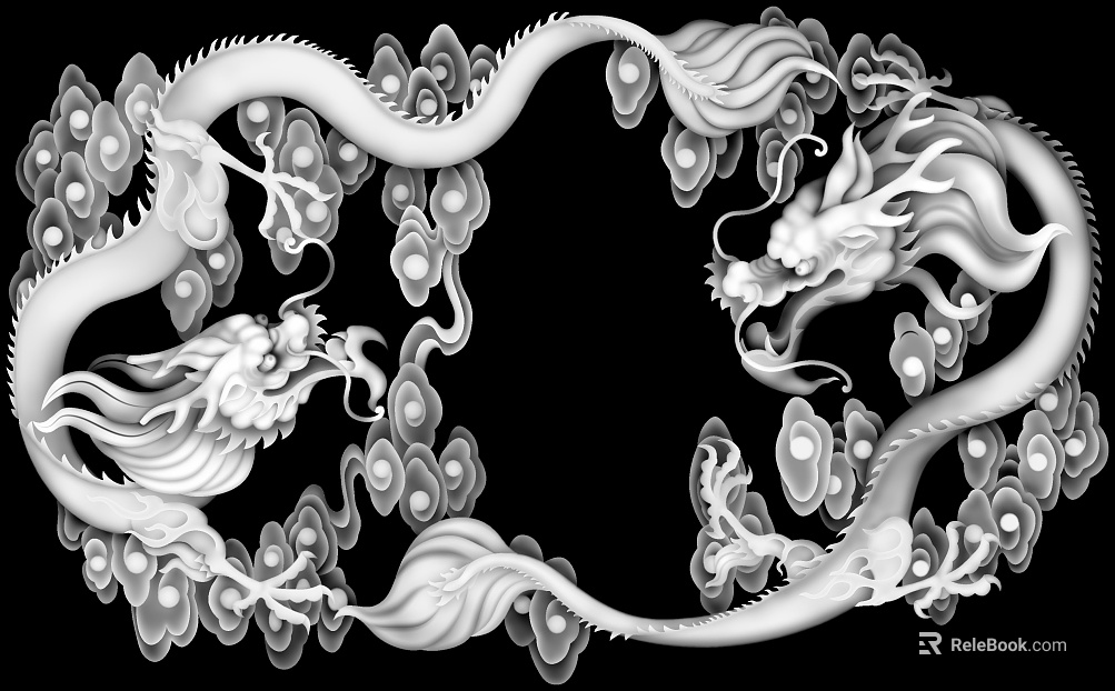 Dragon and Phoenix Relief Grayscale Image texture
