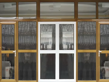 Yellow frame white frame glass door building entrance door texture (ID:ffaeh561966)