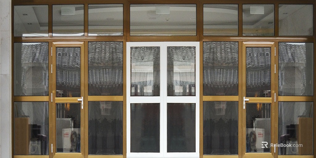 Yellow frame white frame glass door building entrance door texture