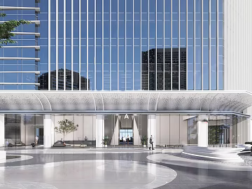 Modern glass curtain wall office building entrance texture (ID:ffaeh360236)