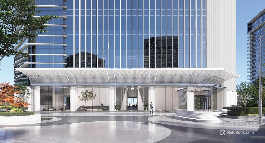 Modern glass curtain wall office building entrance texture