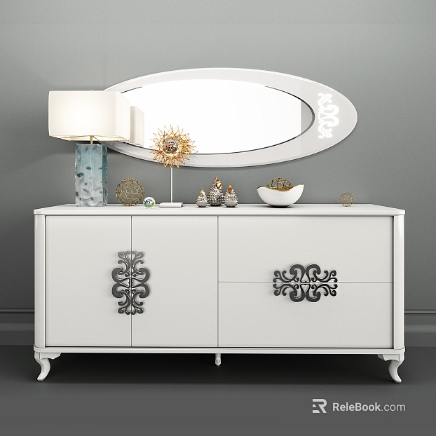Light Luxury White Solid Wood Bedroom Sideboard texture