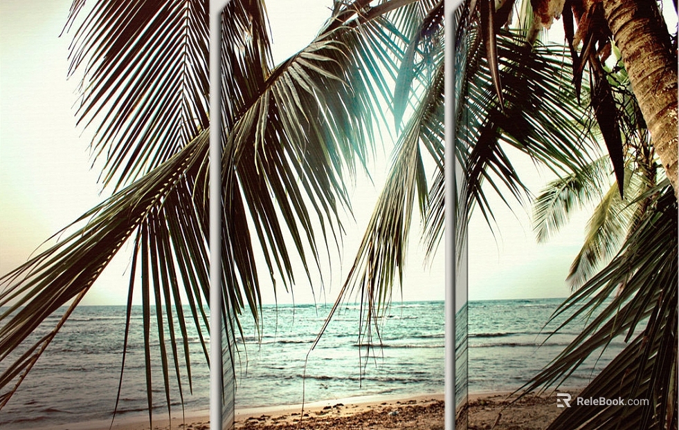 Triple Decorative Painting of Tropical Coast Landscape texture