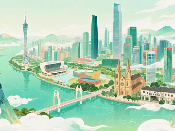 National Tide Guangzhou Urban Landscape Illustration 3d model