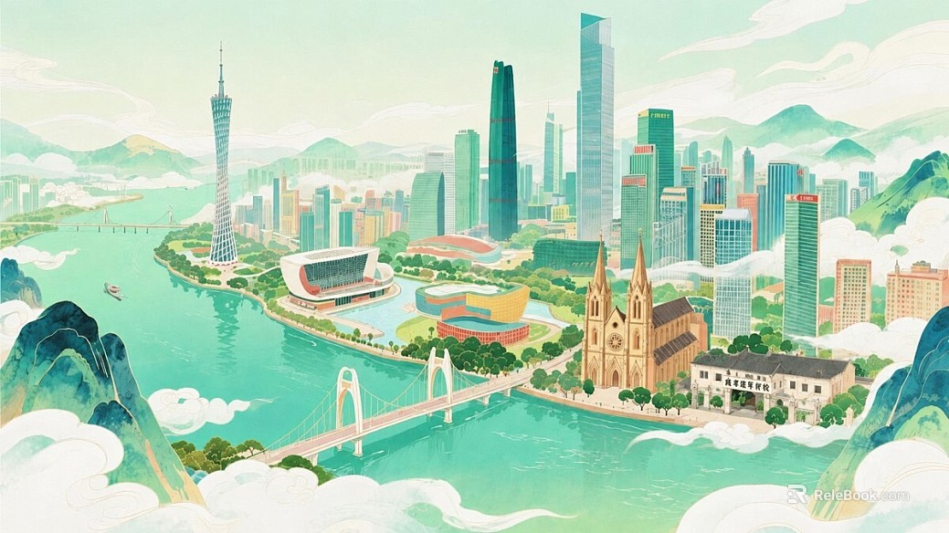 National Tide Guangzhou Urban Landscape Illustration texture