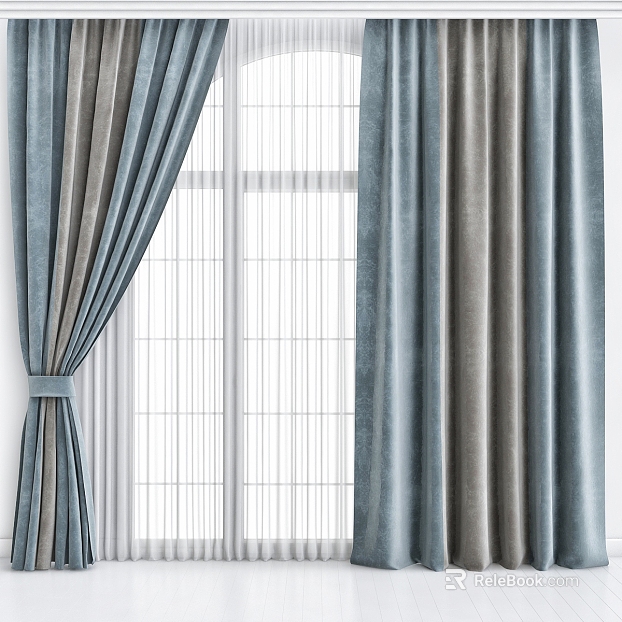 blue gray color block flannel curtain bedroom texture
