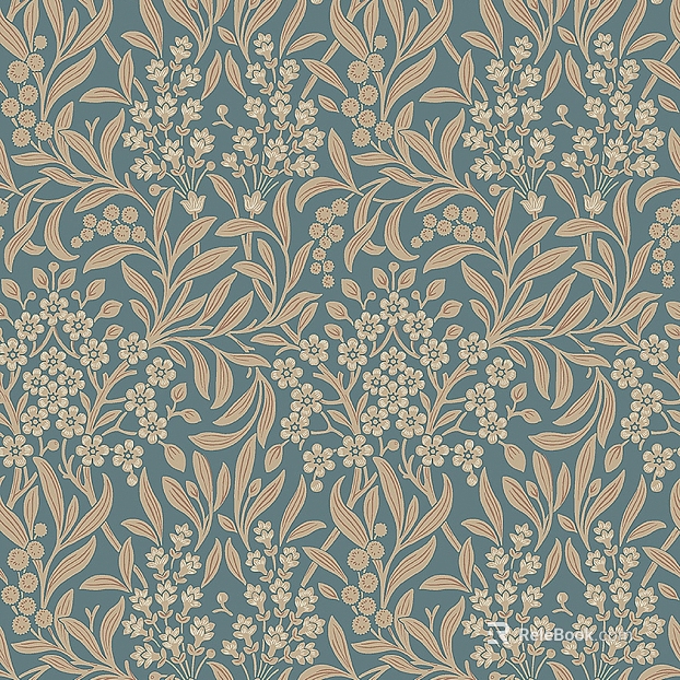 Blue Beige Floral Pattern Wallpaper texture