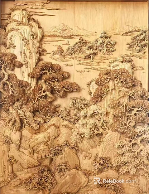 Log color landscape wood carving background wall decoration texture
