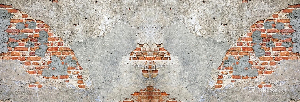 Brick wall peeling off gray wall texture