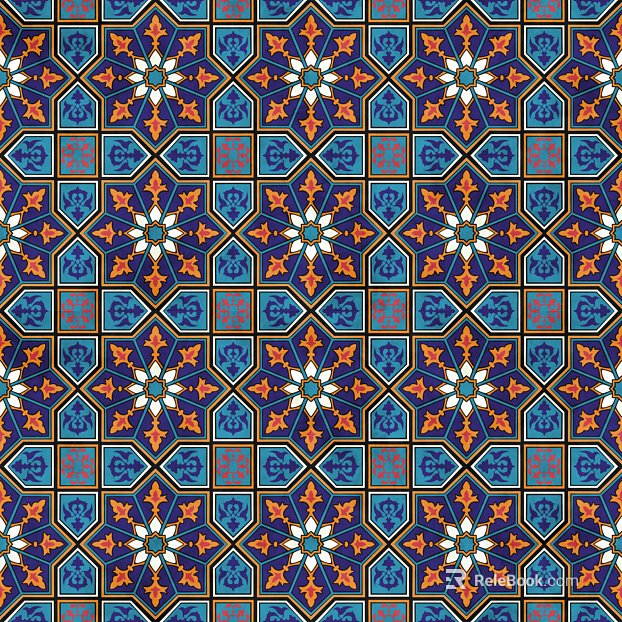 Blue Orange Vintage Tile Interior Wall Tile texture
