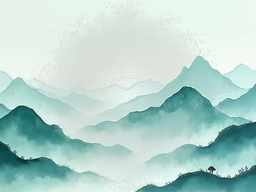 Zen-inspired teal and green landscape decorative painting texture (ID:ffaeh741929)