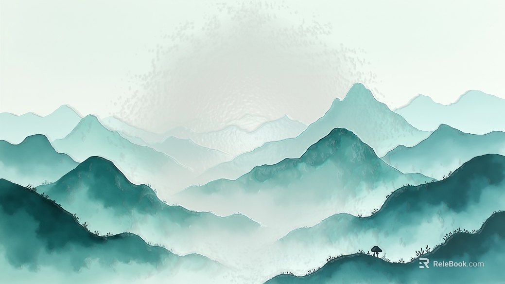 Zen-inspired teal and green landscape decorative painting texture