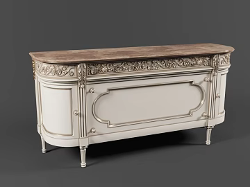 French Rice White Marble Noodles Carved Sideboard 3d model