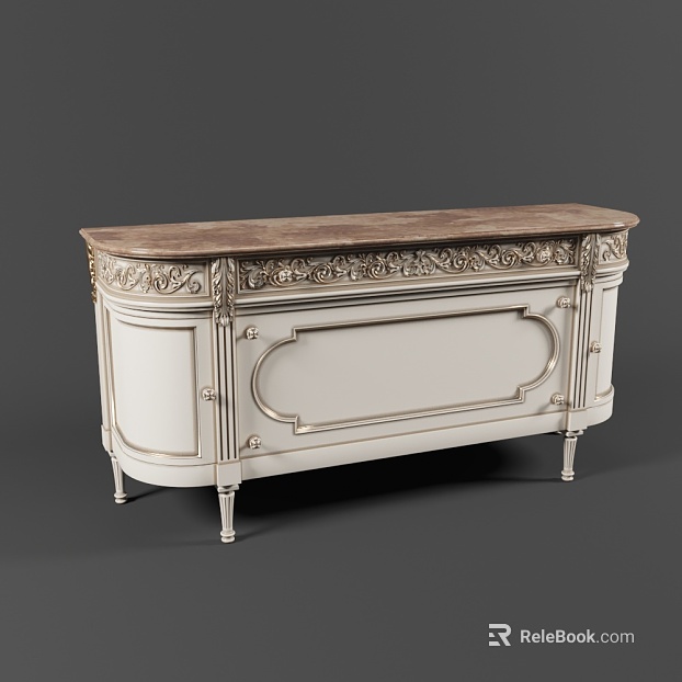French Rice White Marble Noodles Carved Sideboard texture