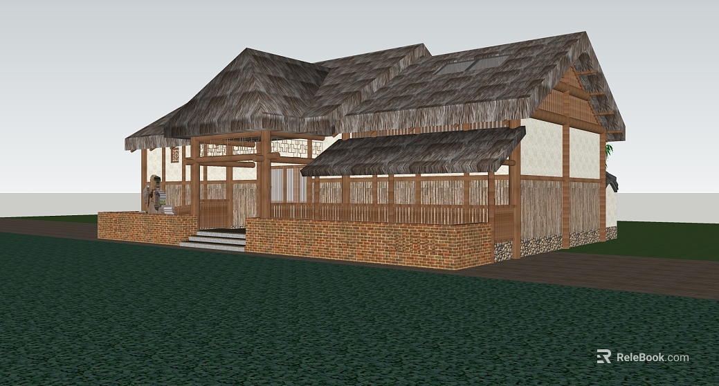 Chinese-style thatched log rural architecture texture