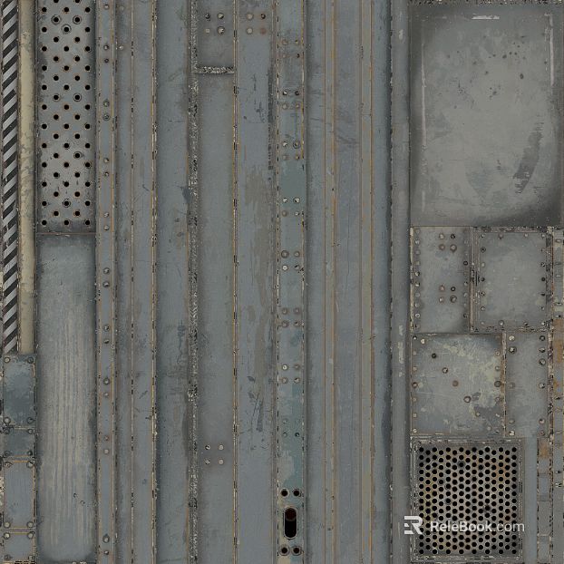Industrial wind gray blue perforated metal sheet texture