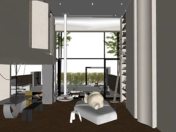 Modern Deep Brown Fishbone Wood Floor Living Room 3d model