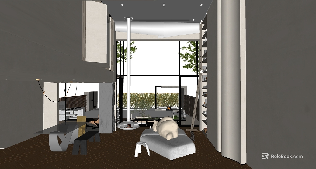 Modern Deep Brown Fishbone Wood Floor Living Room texture