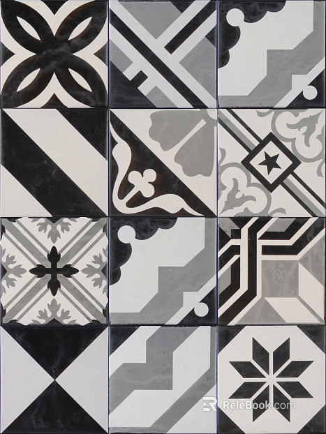 Tile irregular black and white pattern texture
