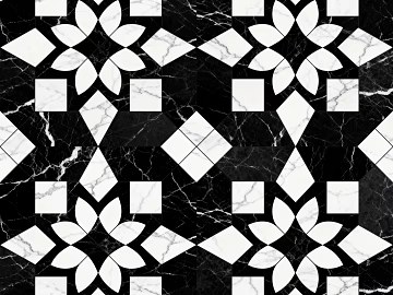 Modern Simple Antique Black and White Stone Parquet Flower Geometric Pattern Water Knife Cut Parquet Floor Tile Light Luxury Black and White Parquet Marble texture (ID:ffaeh213877)