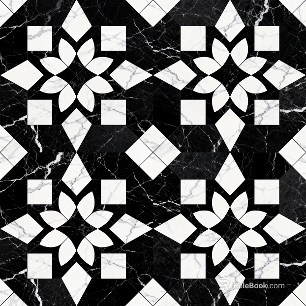 Modern Simple Antique Black and White Stone Parquet Flower Geometric Pattern Water Knife Cut Parquet Floor Tile Light Luxury Black and White Parquet Marble texture