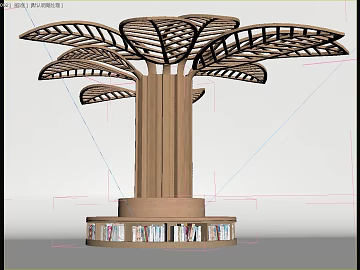Log-colored tree-shaped wooden bookshelf 3d model