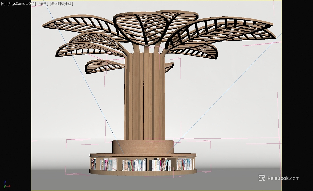 Log-colored tree-shaped wooden bookshelf texture