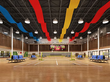 Log color wooden floor badminton hall 3d model