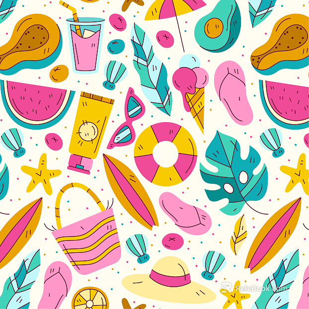 Hand painted cartoon summer background wallpaper mural wallpaper wall covering texture