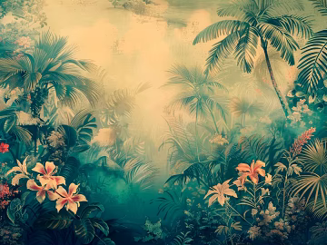 European Literary Plants Tropical Rainforest Wallpaper texture (ID:ffach597006)