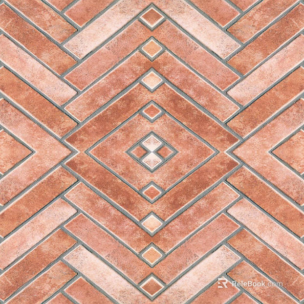 The ground is patchwork and red brick is laid obliquely. texture