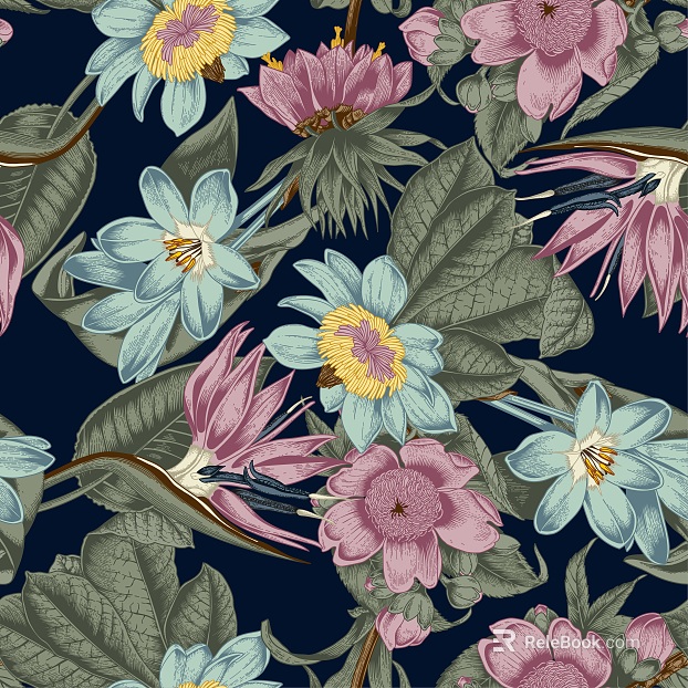 Retro Blue Powder Flower Decoration Wallpaper texture