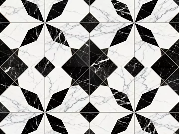 Modern Middle Ancient Style Black and White Stone Parquet Flower Geometric Pattern Water Knife Stone Parquet Floor Tile Light Luxury Black and White Parquet Marble texture (ID:ffaeh922927)