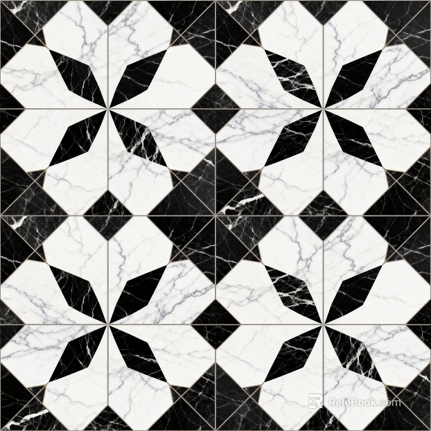 Modern Middle Ancient Style Black and White Stone Parquet Flower Geometric Pattern Water Knife Stone Parquet Floor Tile Light Luxury Black and White Parquet Marble texture