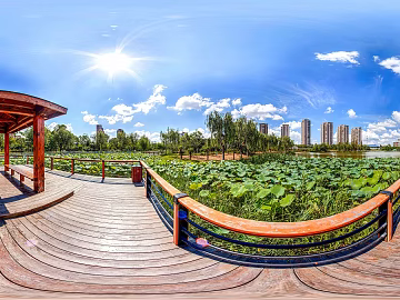 Outdoor Park Gazebo Lotus Pool Sunny Day Day HDR 3d model