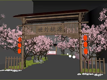 Entrance of Chinese Peach Blossom Gate Tower Scenic Area texture (ID:ffaeh680686)