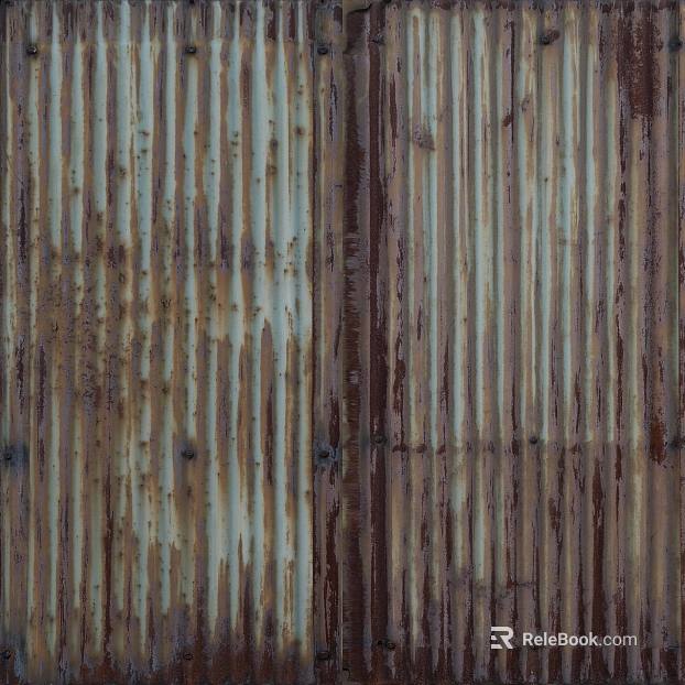 Rusty old corrugated metal plate industrial exterior wall texture