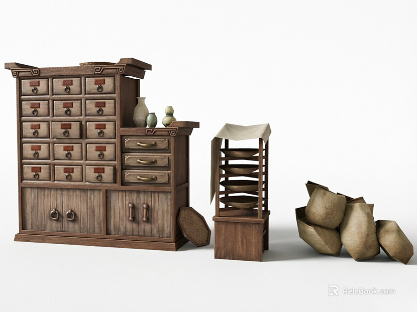 Chinese-style Brown Wood Chinese Medicine Cabinet Pharmacy Furniture texture