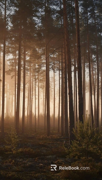 Warm Morning Fog Pine Forest Natural Exterior texture