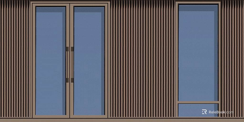 Curry color metal frame glass door wall panel texture